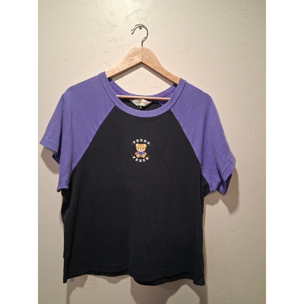 Teddy Fresh Women's 2XL Black Purple Baby Raglan Short Sleeve T-Shirt Colorblock